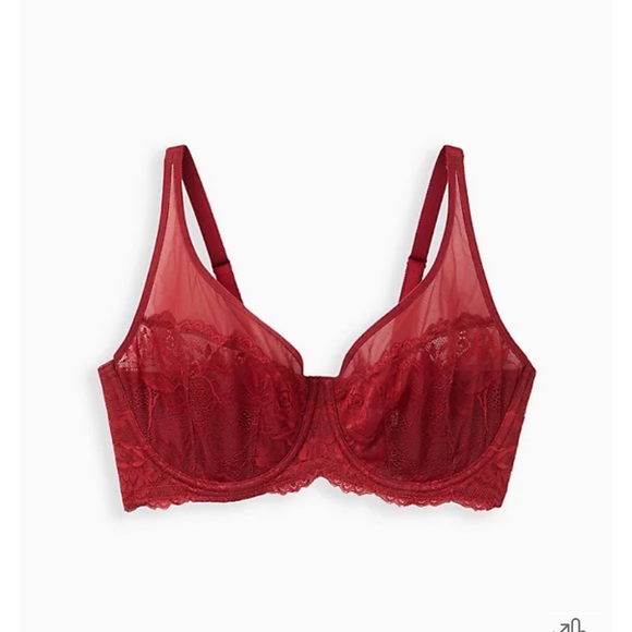 Torrid Red Mesh & Lace Unlined Balconette Bra NWT - Picture 5 of 8